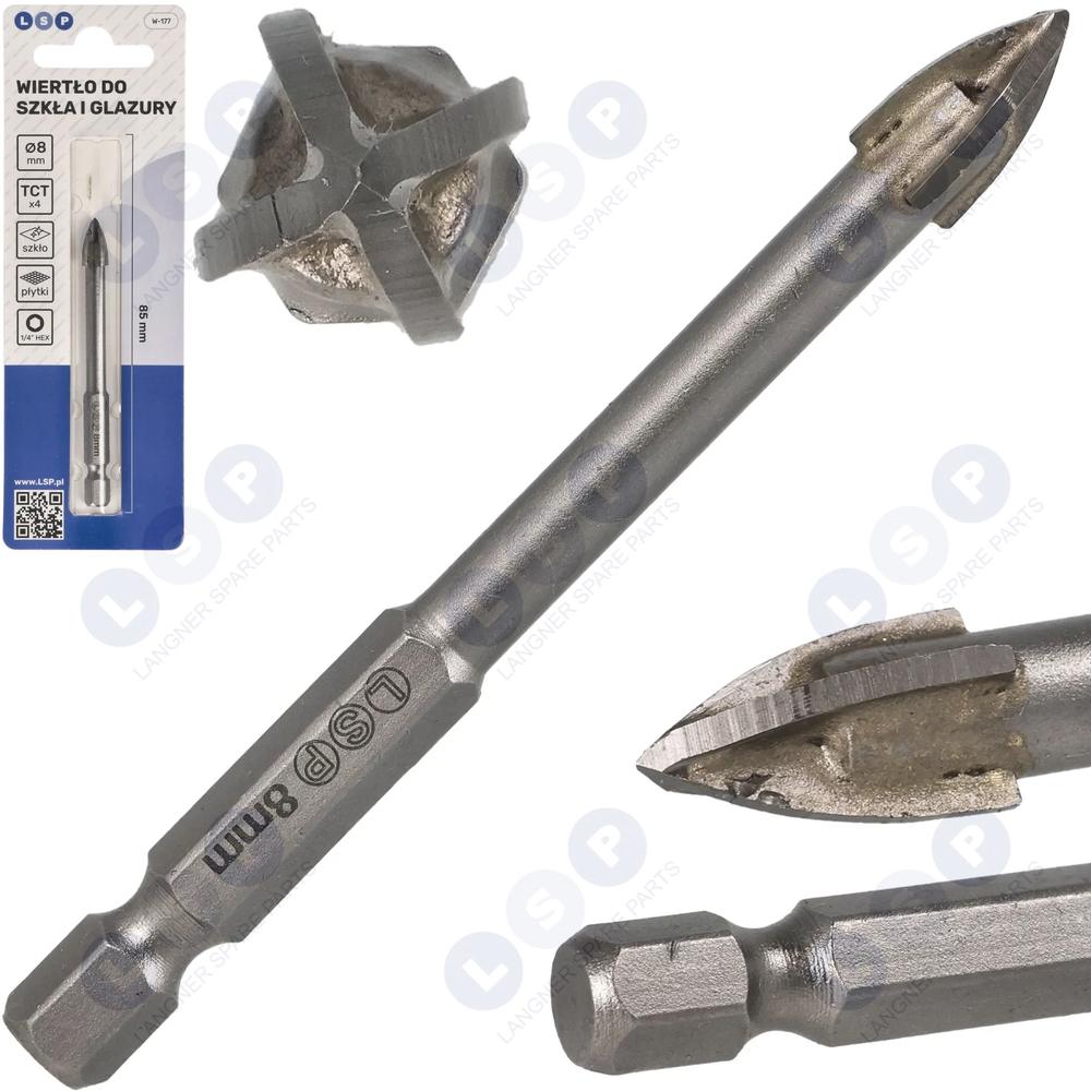 Vrták na sklokeramické dlaždice 8mm HEX 1⁄4 85mm TCT 4 čepele